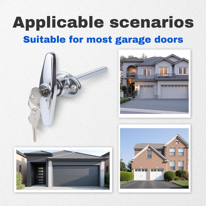 Wellmade Garage Door T-Handle Lock Replacement Kit - Heavy Duty Zinc Alloy with 2 Keys & Self-Tapping Screws for Wood/Metal Doors (1 Pack) - Image 5